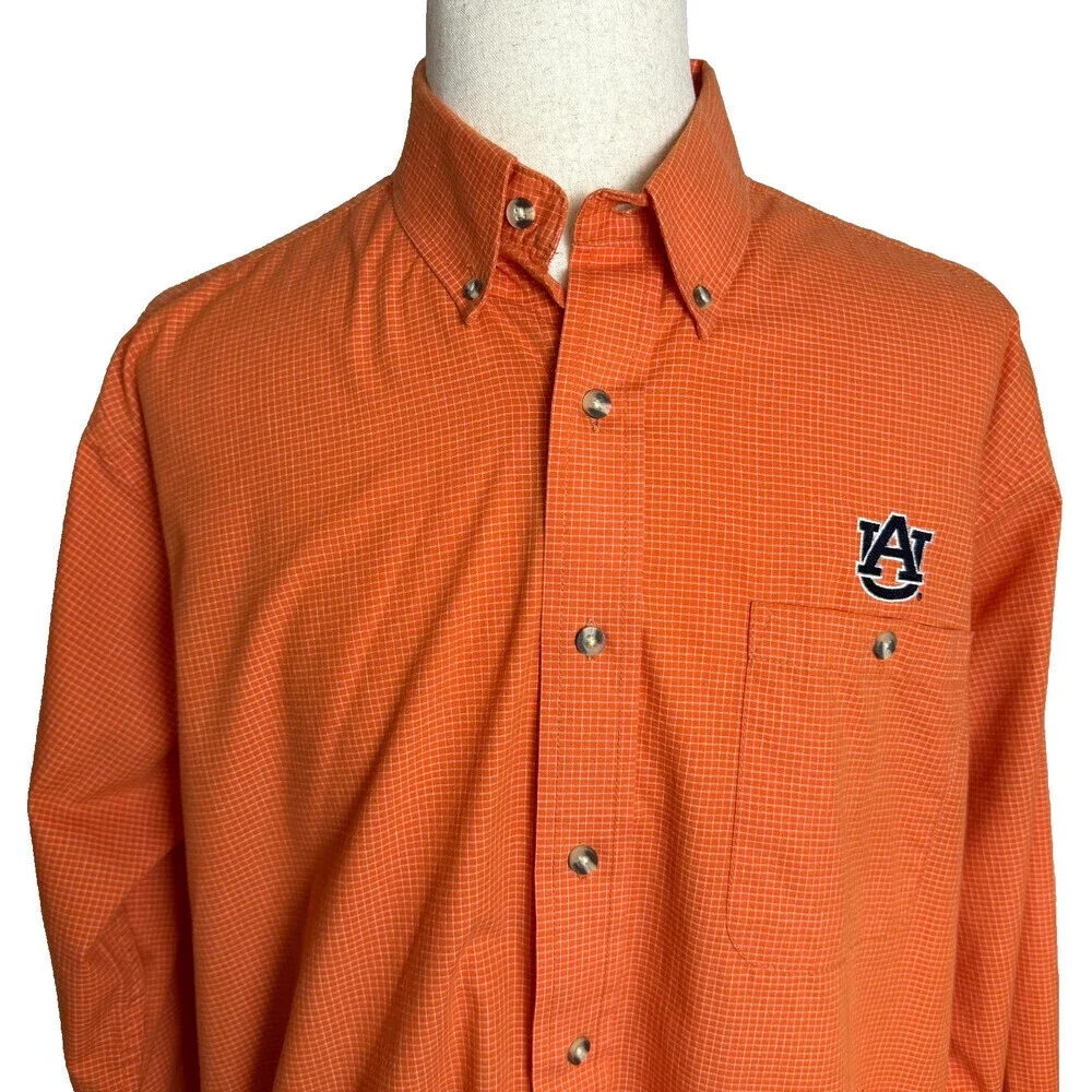 Auburn Tigers ANTIGUA Men's Long Sleeve Button Down Shirt, Sz L, Orange & White